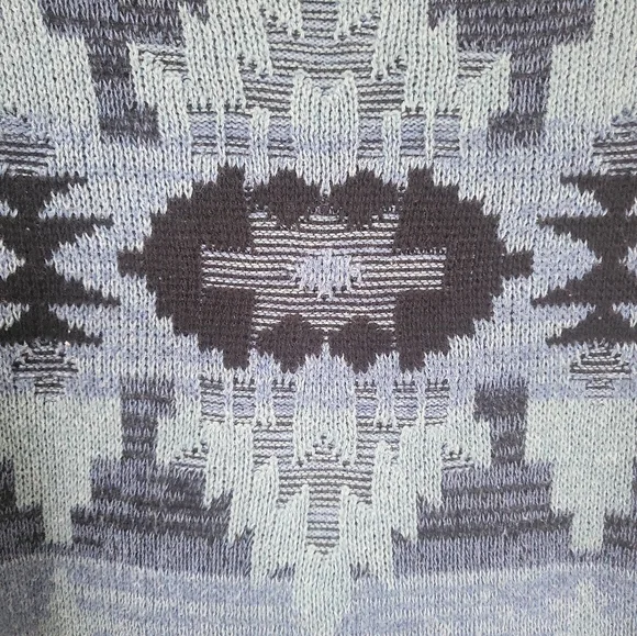 Chaps Denim Blue Aztec Knit Short Sleeve Pullover Sweater Top L - Picture 3 of 5